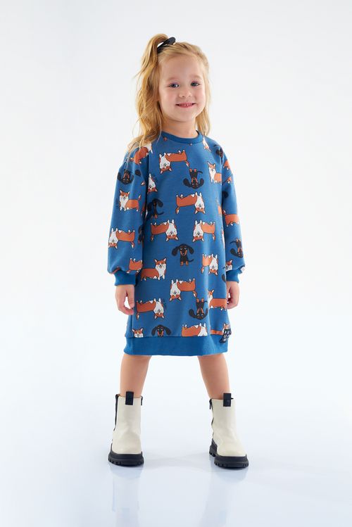 Vestido Manga Longa Infantil em Moletom (Azul) Up Baby