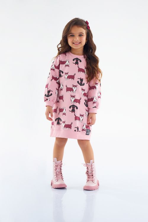 Vestido Manga Longa Infantil em Moletom (Rosa) Up Baby