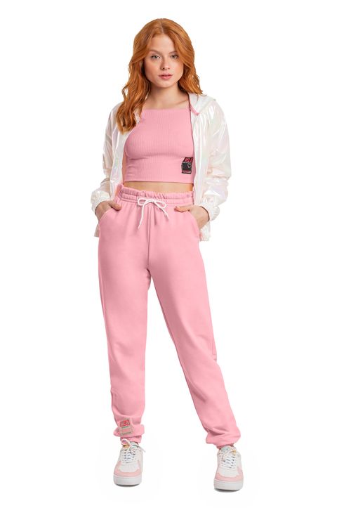 Calça Clochard em Moletom Juvenil para Menina (Rosa) Gloss