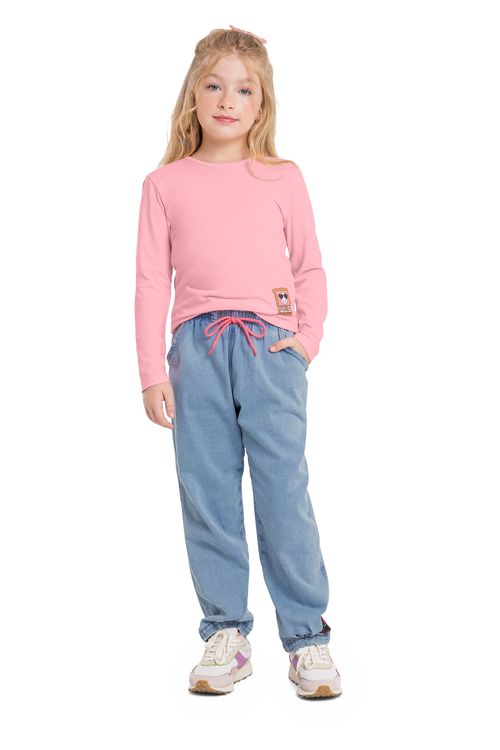 Blusa Manga Longa em Cotton Juvenil para Meninas (Rosa) Gloss