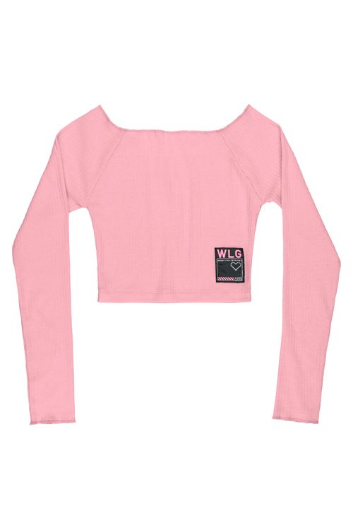 Blusa Cropped Juvenil em Ribana Canelada (Rosa) Gloss