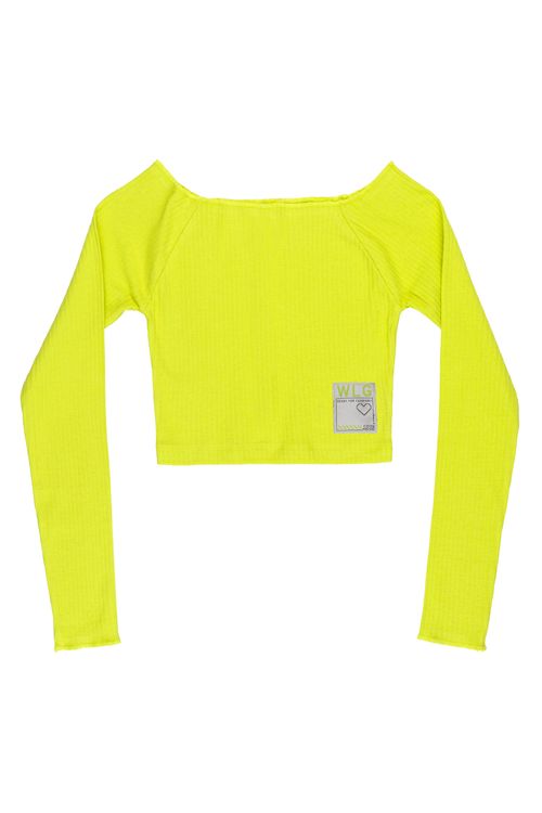 Blusa Cropped Juvenil em Ribana Canelada (Verde) Gloss