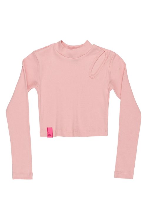 Blusa Cropped Manga Longa Juvenil com Detalhe Vazado (Rosa) Gloss