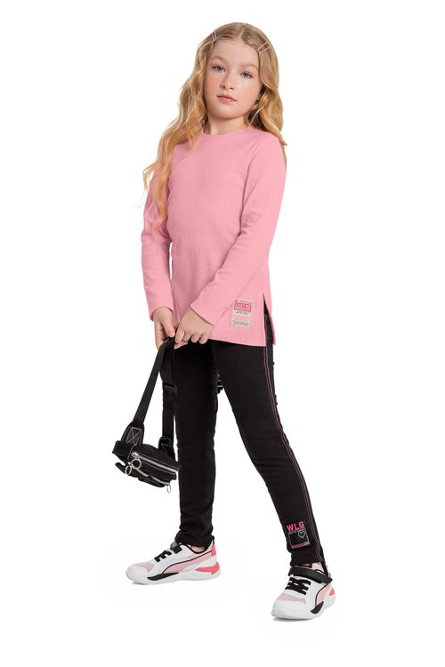 Blusa Alongada com Abertura Lateral Juvenil (Rosa) Gloss