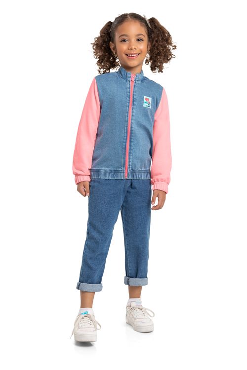 Jaqueta Jeans com Mangas em Moletom Infantil (Azul) Quimby