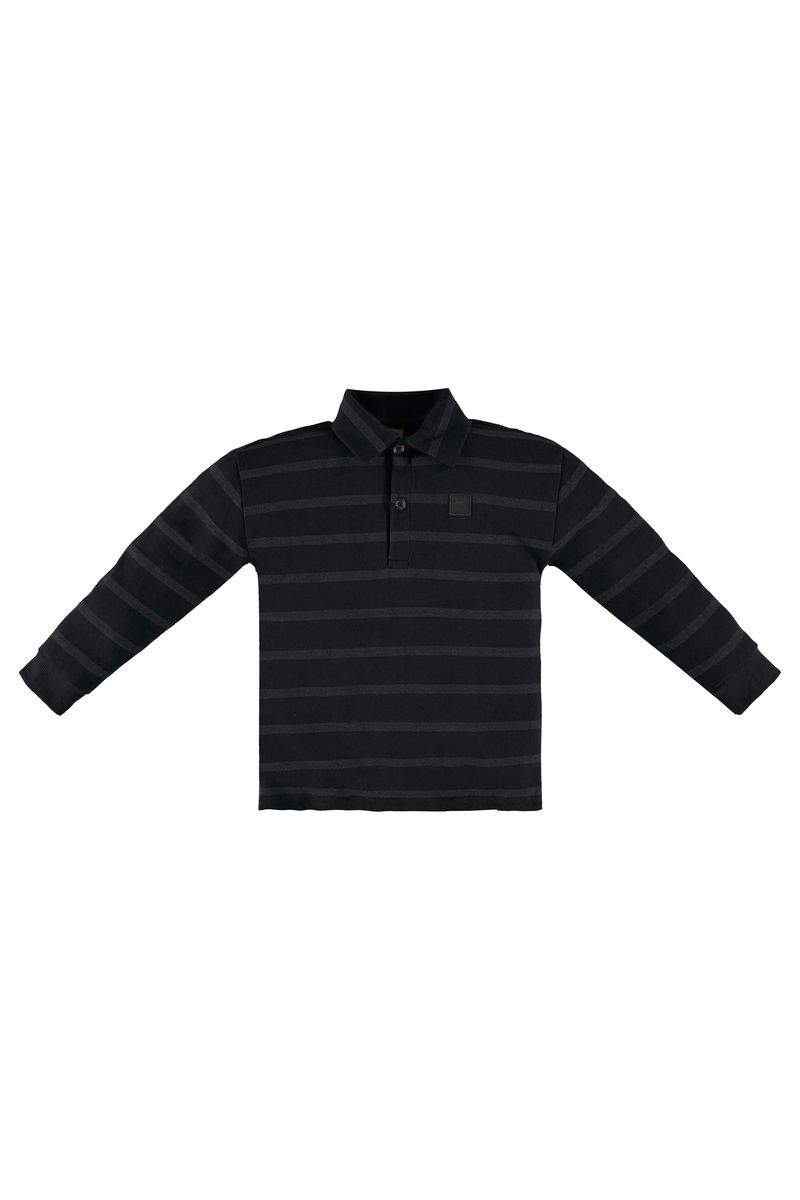 Up-Baby---Polo-Manga-Longa-em-Malha-Listrada-Texturizada-Infantil-Masculino-Preto