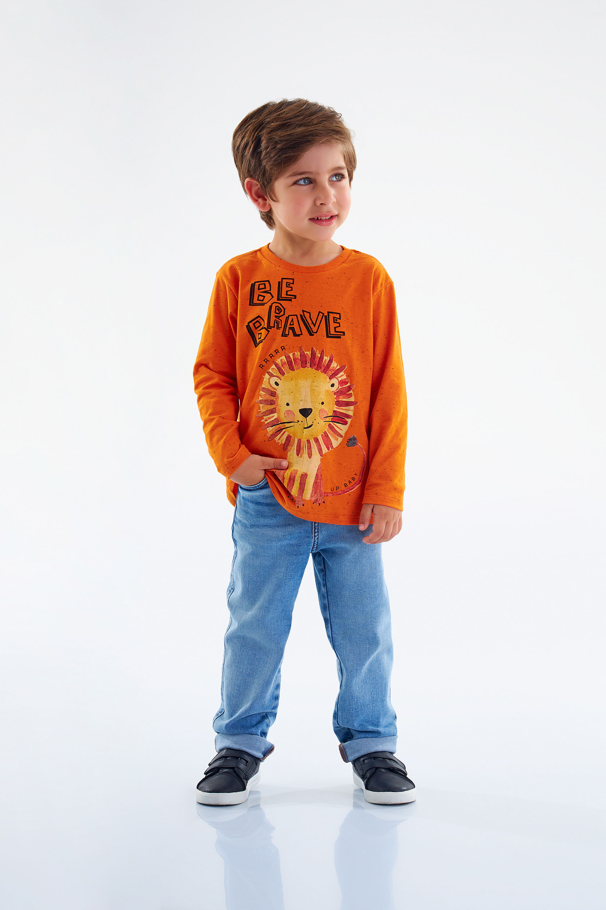 Camiseta Manga Longa Infantil Masculina Estampada (Laranja) Up Baby