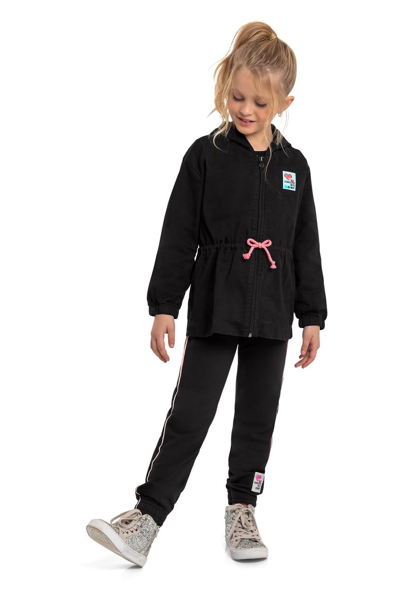 Quimby---Parka-Infantil-em-Sarja-para-Menina-Preto