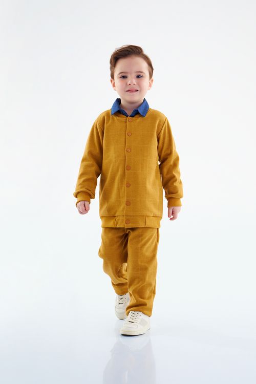 Jaqueta Bomber em Malha Xadrez Jacquard Masculina Infantil (Amarelo escuro) Up Baby