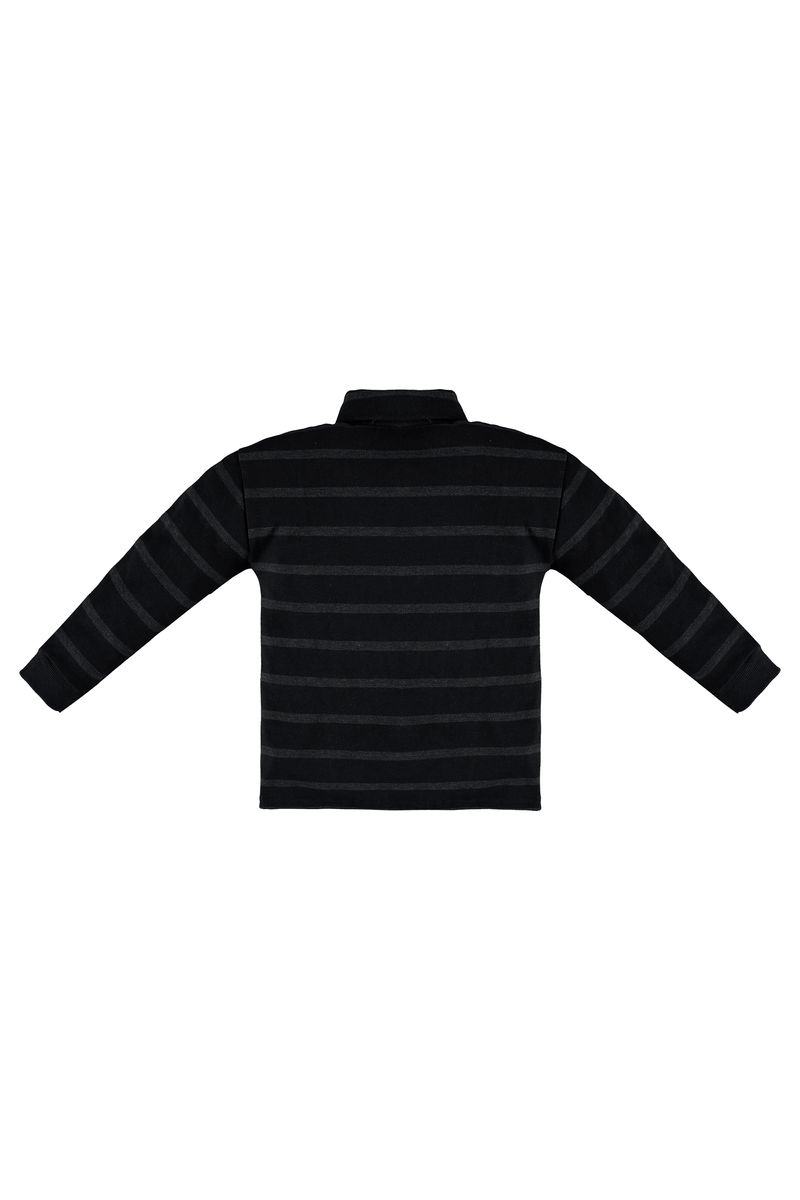 Up-Baby---Polo-Manga-Longa-em-Malha-Listrada-Texturizada-Infantil-Masculino-Preto