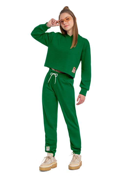 Blusão Cropped com Capuz Juvenil para Menina (Verde) Gloss