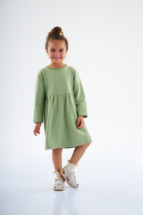 Vestido Manga Longa Infantil Nature em Molecotton (Verde) Up Baby