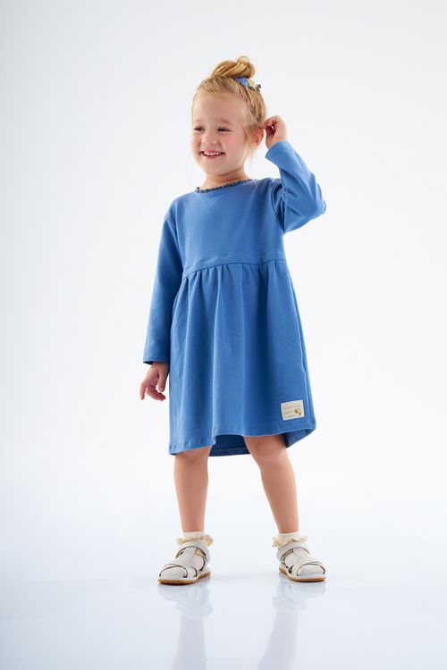 Vestido Manga Longa Infantil Nature em Molecotton (Azul) Up Baby