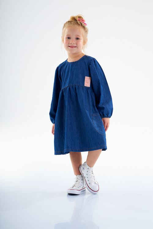 Vestido Infantil em Jeans com Elastano (Azul) Up Baby