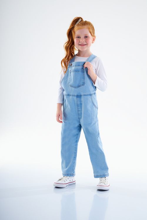 Jardineira em Jeans com Elastano Unissex Infantil (Azul) Up Baby