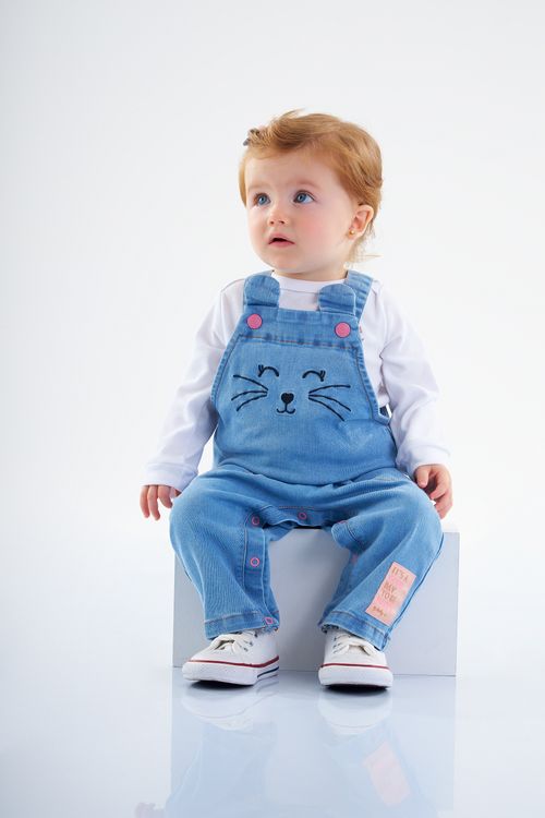 Jardineira em Jeans para Bebê Menina (Azul) Up Baby
