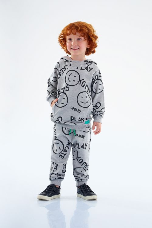 Conjunto Infantil de Inverno com Blusão e Calça em Moletom (Cinza) Up Baby