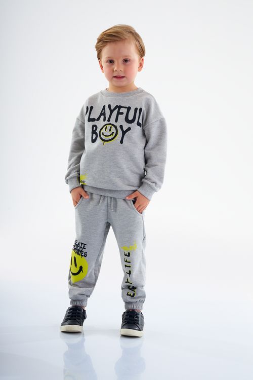 Conjunto Infantil Masculino com Blusão e Calça em Moletom (Cinza) Up Baby