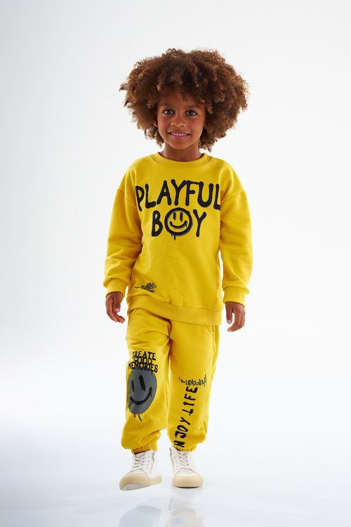 Conjunto Infantil Masculino com Blusão e Calça em Moletom (Amarelo) Up Baby