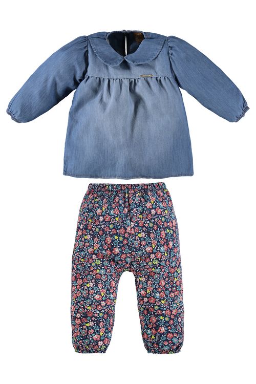 Conjunto para Bebê Menina com Bata Jeans e Calça em Cotton (Azul) Up Baby