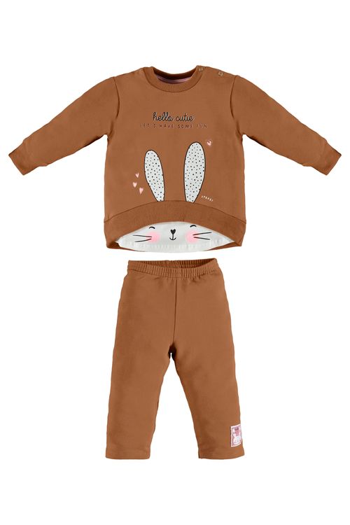 Conjunto para Bebê Menina com Blusão e Calça em Molecotton (Marrom) Up Baby