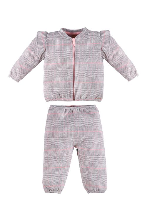 Conjunto com Jaqueta e Calça em Malha Xadrez Jacquard (Cinza) Up Baby