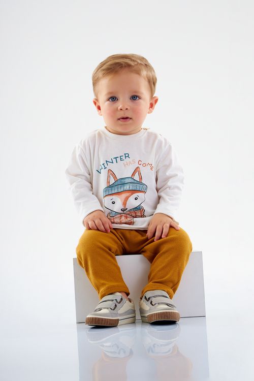 Conjunto de Inverno Raposinha com Camiseta Manga Longa e Calça (Off White) Up Baby