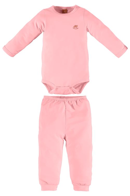 Pijama com Body Manga Longa e Calça Unissex para Bebê (Rosa) Up Baby