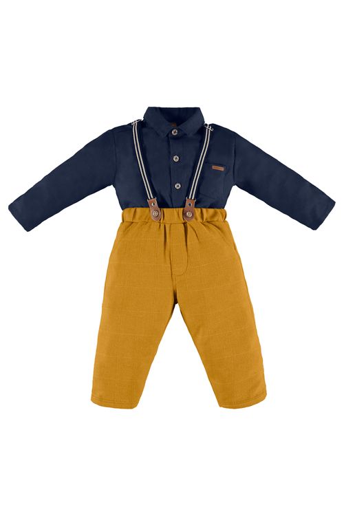 Conjunto Body e Calça com Suspensório Bebê (Azul) Up Baby