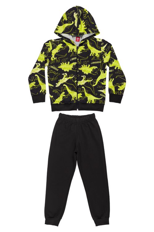 Conjunto Infantil Masculino com Jaqueta e Calça de Moletom (Preto) Bee Loop