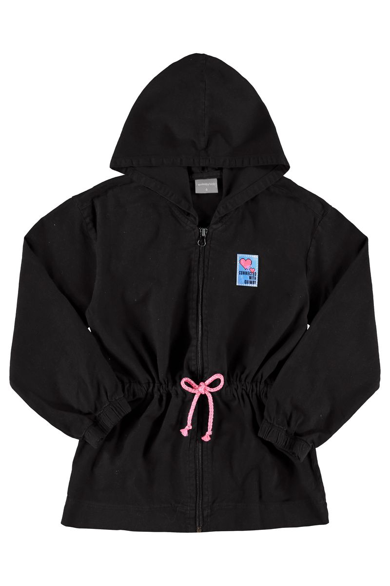 Quimby---Parka-Infantil-em-Sarja-para-Menina-Preto