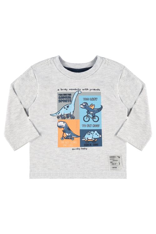 Camiseta Manga Longa Bebê Menino (Cinza) Quimby