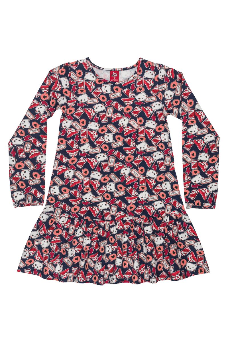 Bee-Loop---Vestido-Manga-Longa-Infantil-em-Cotton-Preto