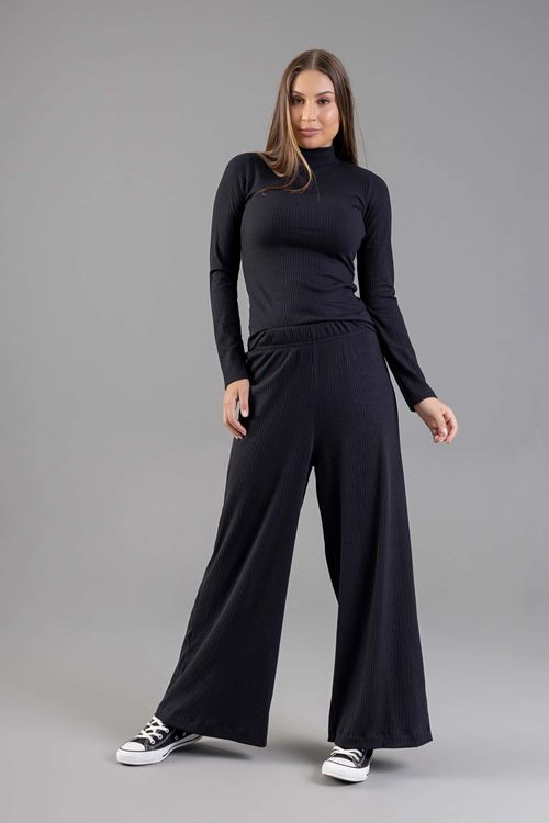 Calça Wide Leg Feminina Adulta (Preto) Just Basic