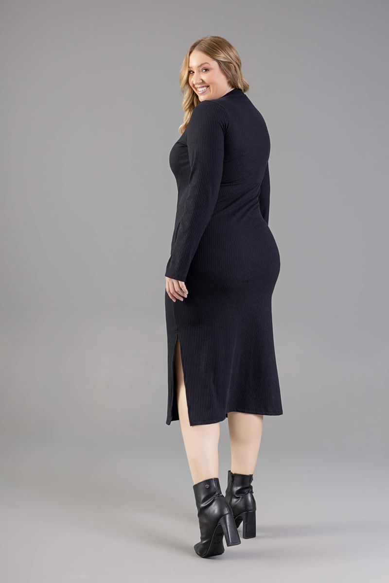 Just-Basic---Vestido-Adulto-de-Manga-Longa-em-Ribana-Canelada-Preto