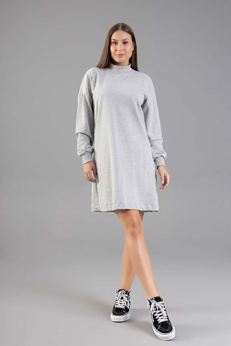 Just-Basic---Vestido-Manga-Longa-em-Moletom-para-Adultos-Cinza
