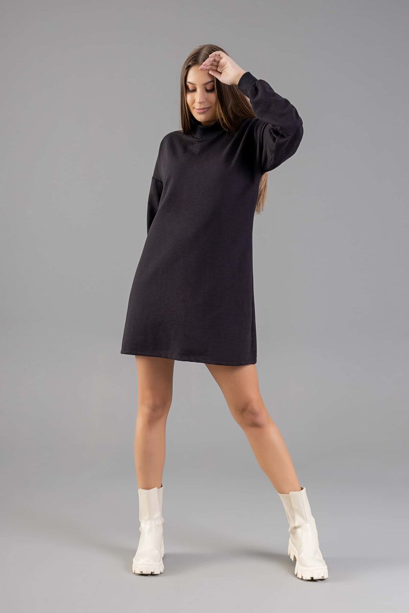Just-Basic---Vestido-Manga-Longa-em-Moletom-para-Adultos-Preto