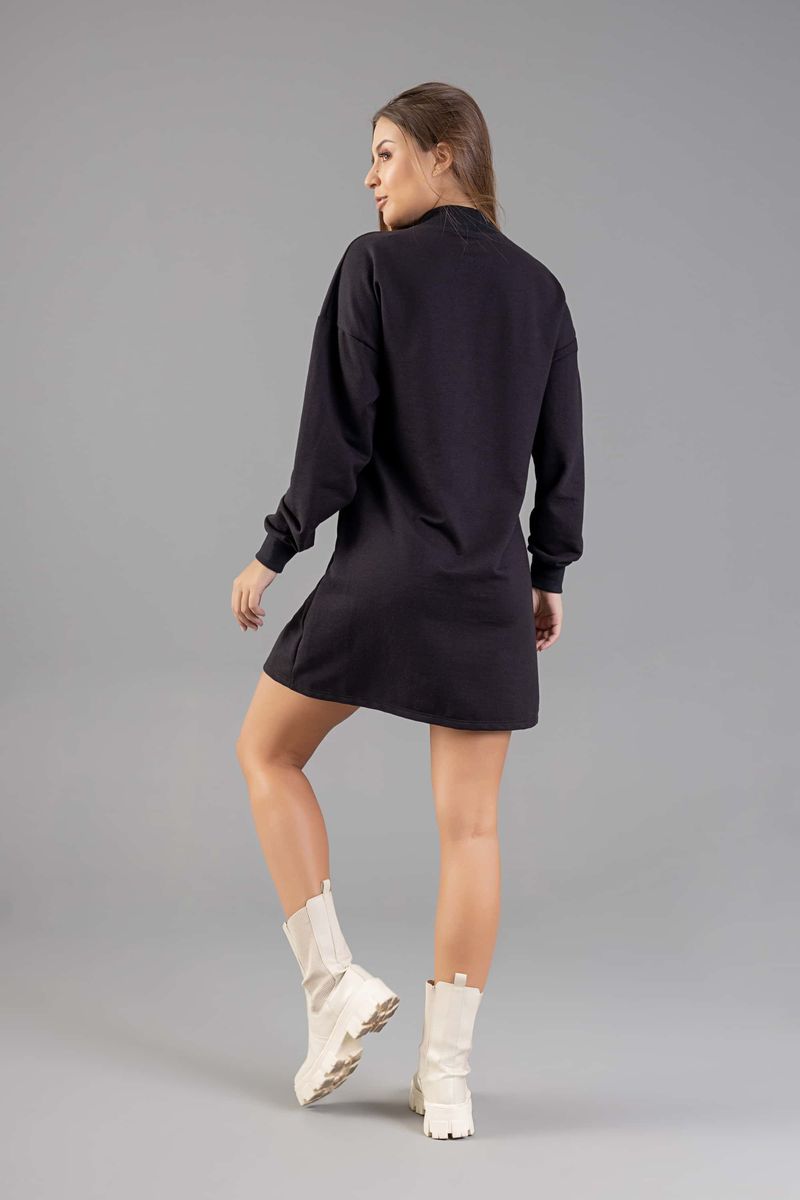 Just-Basic---Vestido-Manga-Longa-em-Moletom-para-Adultos-Preto