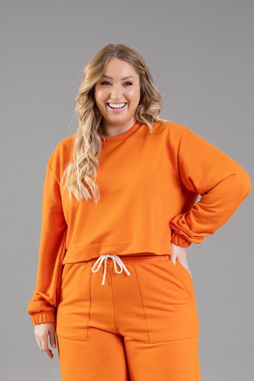 Blusão Cropped Básico em Moletom Feminino Adulto (Laranja) Just Basic