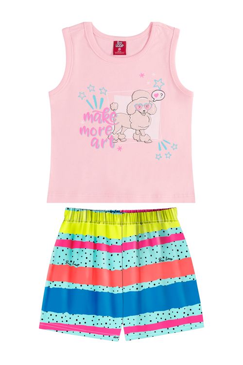 Conjunto para Bebê Menina com Regata e Short em Meia Malha (Rosa) Bee Loop