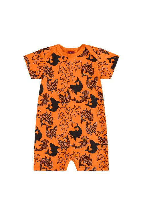 Macaquinho Sharks para Bebê Menino em Meia Malha (Laranja) Bee Loop