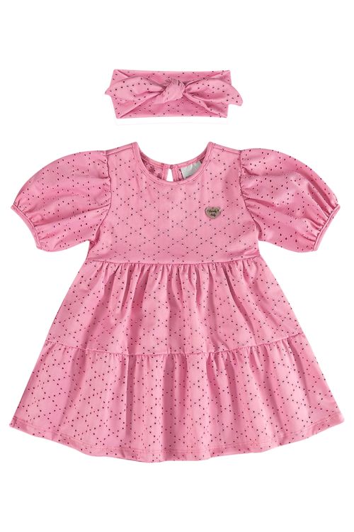 Vestido de Manga Curta e Faixa de Cabelo (Rosa) Quimby