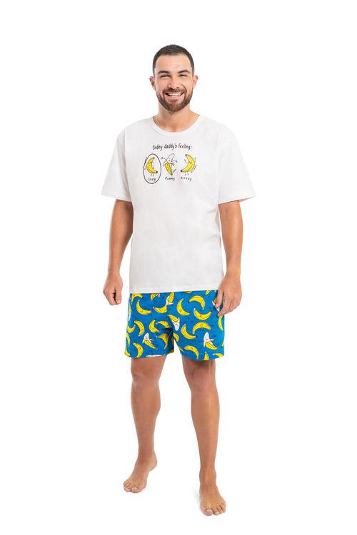 Pijama Adulto Masculino com Camiseta e Bermuda em Meia Malha (Branco) Quimby