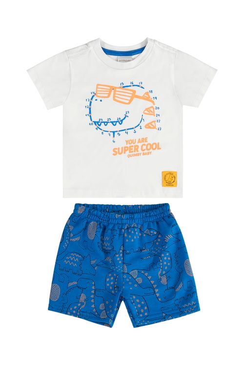 Conjunto You Are SUPER Cool com Camiseta e Bermuda para Bebê Menino (Branco) Quimby