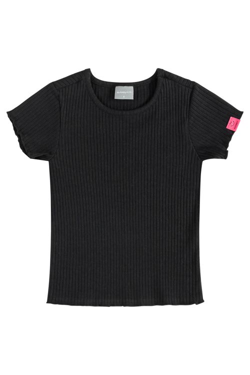 Blusa Básica Infantil Feminina em Ribana Canelada (Preto) Quimby