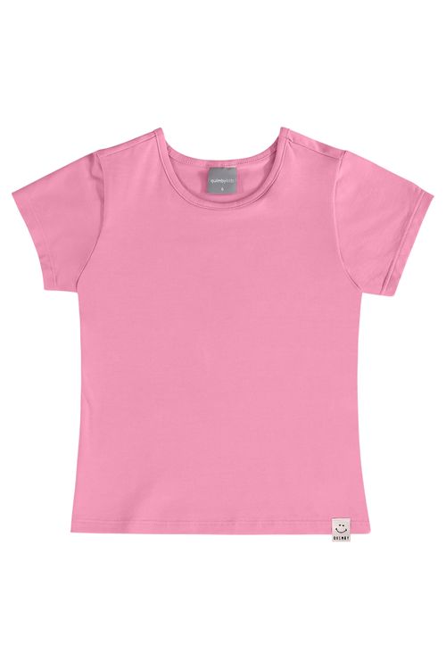 Blusa Básica de Manga Curta Infantil Feminina em Cotton (Rosa) Quimby