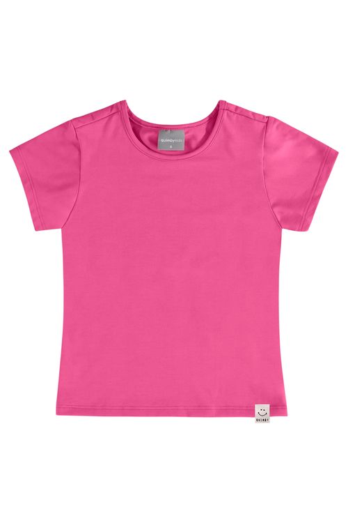 Blusa Básica de Manga Curta Infantil Feminina em Cotton (Rosa Pink) Quimby