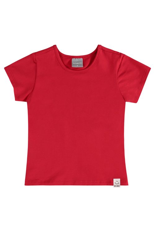 Blusa Básica de Manga Curta Infantil Feminina em Cotton (Vermelho) Quimby