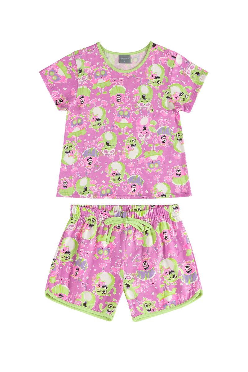 Pijama-Infantil-para-Meninas-com-Blusa-e-Short-em-Meia-Malha--Roxo--Quimby