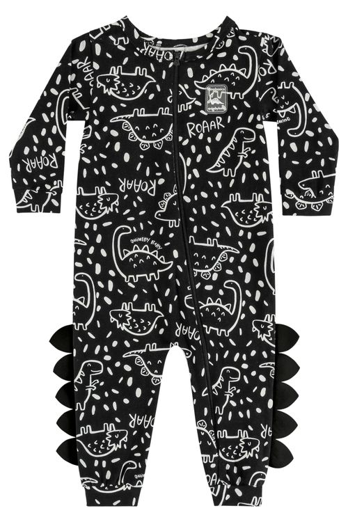 Macacão Unissex de Dinossaurinhos em Cotton para Bebês (Preto) Quimby